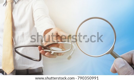 Double exposure of Magnifier searching and Doctor of medicine clinical research background