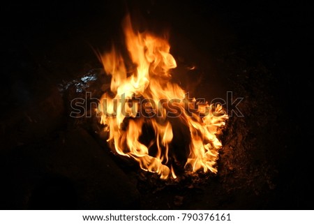 A fire burns in a fireplace Fire to keep warm.
