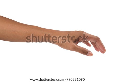 empty female woman hand holding on white background isolated 