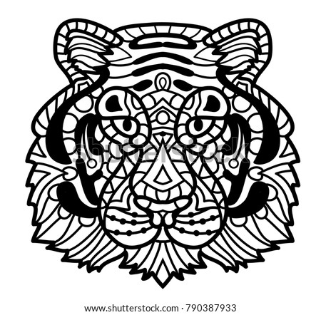 Vector Tiger. Zentangle Tiger face illustration, Tiger head print for adult anti stress coloring page.
