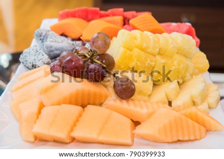 Mix fresh fruit on the table, Healthy eating and dieting food