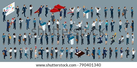 Isometry is a large set of businessmen and business ladies. 3d lawyers, economists, presidents, bank employees and entrepreneurs with different gestures and emotions Royalty-Free Stock Photo #790401340