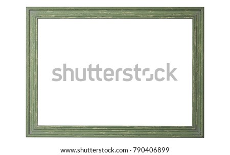 Green vintage picture frame on white background with clipping path