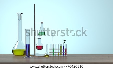 equipment without people science laboratory research and development concept blue background lab develop research Clean modern white laboratory Horizontal template for a poster developer Royalty-Free Stock Photo #790420810