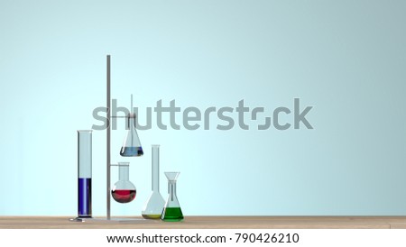 Clean modern white laboratory Horizontal template for a poster lab equipment without people science  research and development concept blue background  develop research developer Royalty-Free Stock Photo #790426210