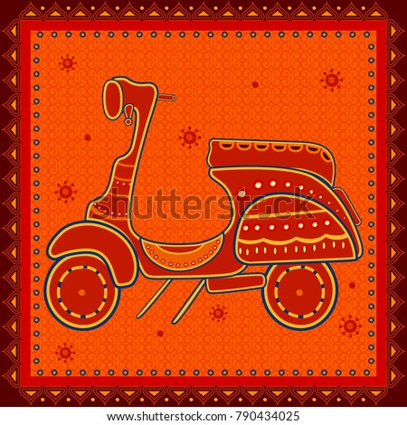 Vector design of Scooter transport in India desi folk art style