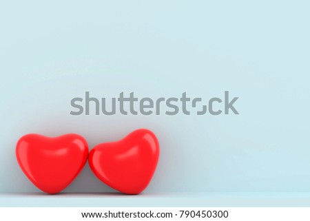 Red heart on light blue background. valentine day love concept. minimal style concept
