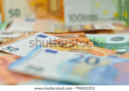 Pile of paper euro banknotes. Euro money banknote, business and finance concept
