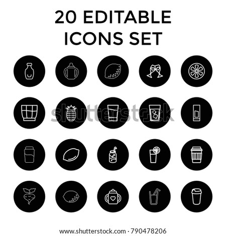 Juice icons. set of 20 editable outline juice icons such as lemon, baby bottle, soda, drink, clink glasses, bottle, cocktail. best quality juice elements in trendy style.