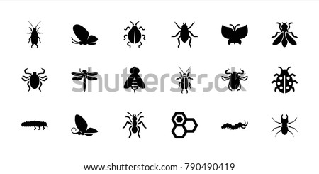 Insect icons. set of 18 editable filled insect icons: dragonfly, beetle, butterfly, honey, ladybug, caterpillar, ant, fly
