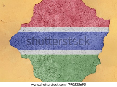 Gambia cracked hole and broken flag in big concrete material facade structure