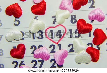 calendar February 14, Valentine's Day. Selective focus.