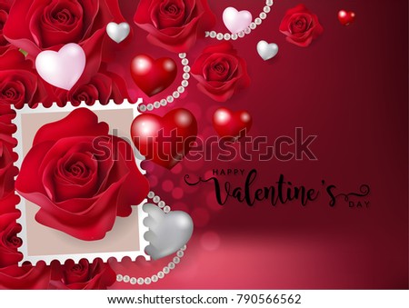 Valentine's day greeting card templates with realistic of beautiful red rose on background color. Vector Eps.10