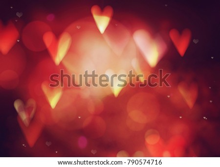 Valentines day. Valentines  abstract background with hearts and bokeh. Love red background. Valentines day glittering lights Royalty-Free Stock Photo #790574716