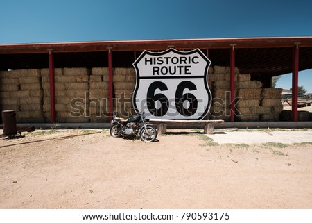 Old motorcycle near historic route 66 in California, USA