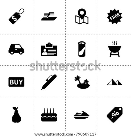 Label icons. vector collection filled label icons. includes symbols such as pear, badge, cleaning powder, pen, map with pin, cake. use for web, mobile and ui design.