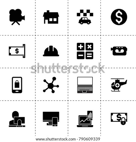 Internet icons. vector collection filled internet icons. includes symbols such as house, taxi, user and computer, laptop, safety helmet. use for web, mobile and ui design.