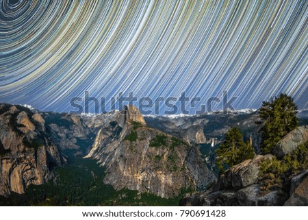 Yosemite Valley At Night with Startrails
