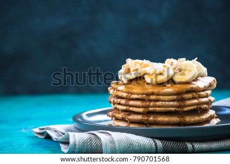 Perfect pancakes for Shrove Tuesday,copy space. Royalty-Free Stock Photo #790701568