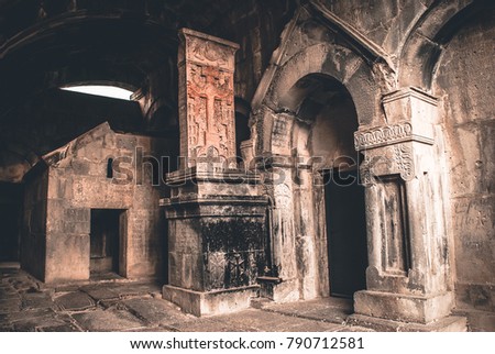 The interior of an old Armenian medieval monastery
