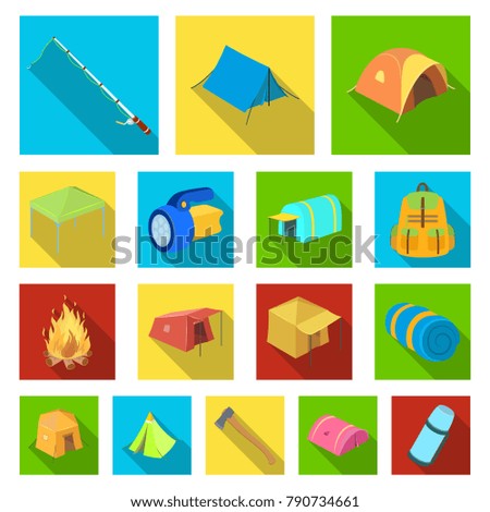 Different kinds of tents flat icons in set collection for design. Temporary shelter and housing vector symbol stock web illustration.