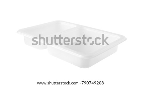 White Plastic Food Tray Two Compartments isolated on white background with clipping paths