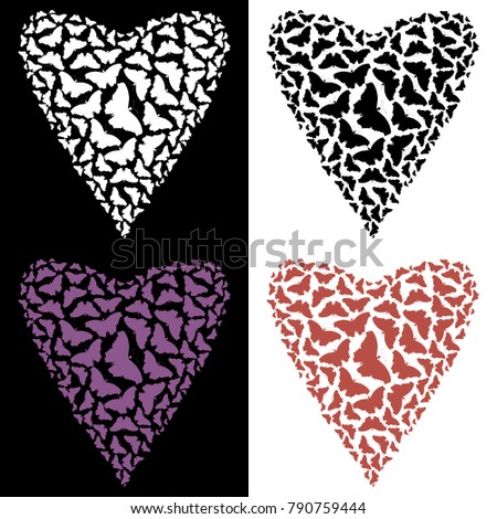 Four hearts of butterflies. Postcards to the day of St. Valentine.
