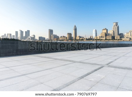Empty square and floor with cityscape,skyline