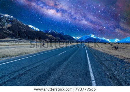 Road with milkyway background.