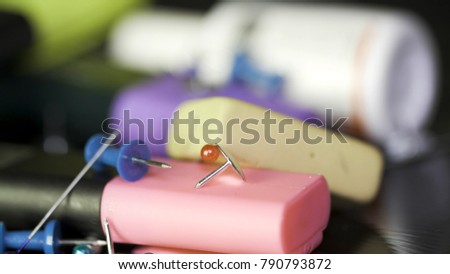 colorful school and office supplies on a black background. Back to school concept. Subjects for office work and school