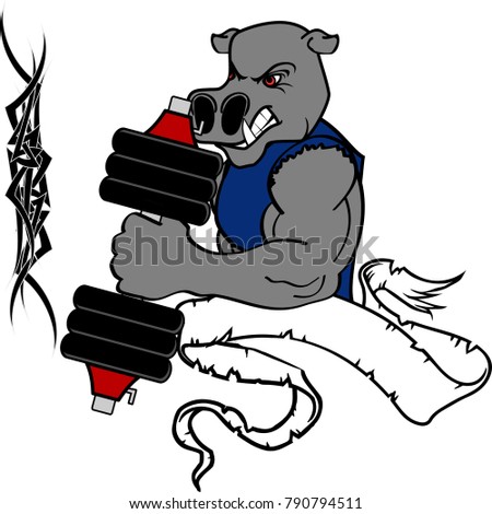 muscle hippo cartoon fitness weight training gym in vector format 
