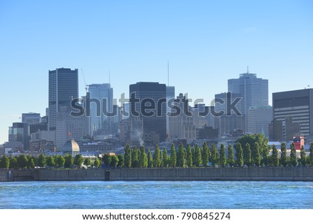 Day City View from Parc Jean Drapeau on Old Center and Vie Port of Montreal, Downtown, City Street Building View, City on River, Montreal, Quebec, Canada