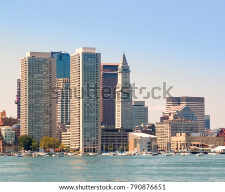 The Boston skyline, seen from the boat. Boston, Massachusetts, USA