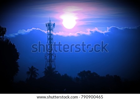 fantastic landscape on composition of steel structure in silhouette pattern and scenic sunrise on cloudy sky in the morning so impressive image for background