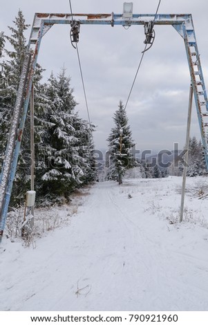 Old ski anchor lift at the foot of the Jedlova mountain, Czech Republic