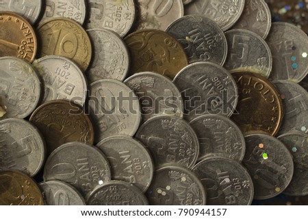 Coins of Moldova, Ukraine and Bulgaria. Financial scales.