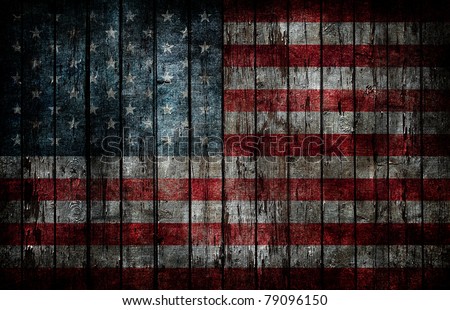 American flag painted on fence background. Royalty-Free Stock Photo #79096150