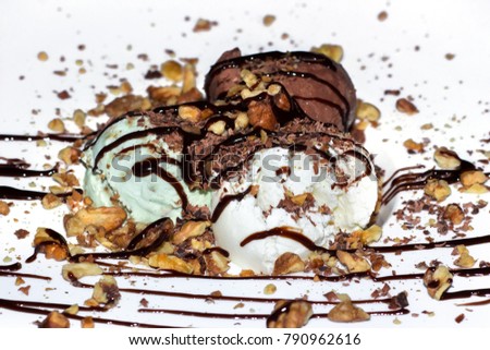 Ice cream with nuts textured background dessert