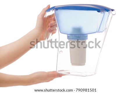 Filter for water in hands isolated on white background isolation