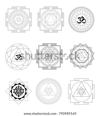 Sacred Indian Geometry Mystical Meditative Diagram Symbol - Set Vector Yantras
 Royalty-Free Stock Photo #790989169