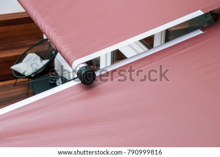 Red sail awnings  Royalty-Free Stock Photo #790999816