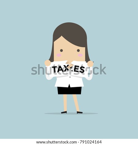 Businesswoman Teared Taxes paper. finance and profit concept. vector