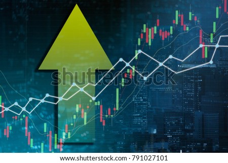 double exposure business trading investment graph on city and credit card background
