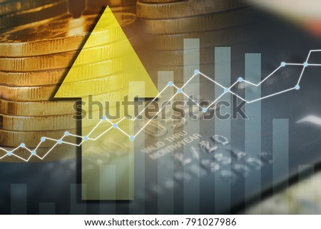 double exposure business traqding investment graph on credit card background.