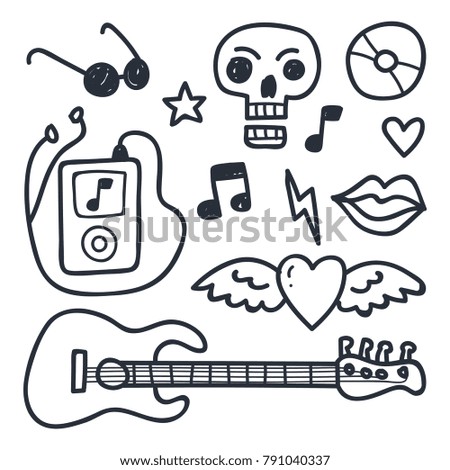 Cute music industry doodle illustration set