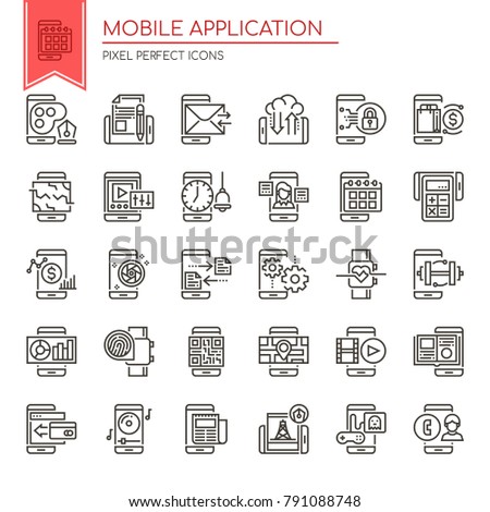 Mobile Application. Thin Line and Pixel Perfect Icons
