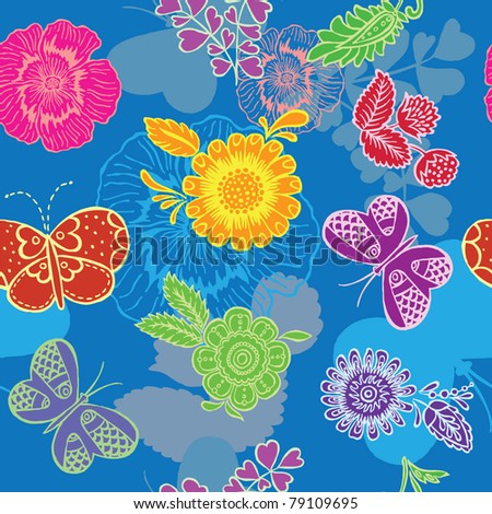 floral seamless pattern with butterflies