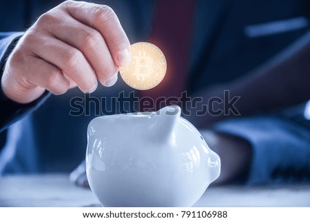 Businessman Holding Bitcoin Investment Savings Ideas
