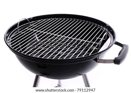 A picture of a new black barbecue over white background
