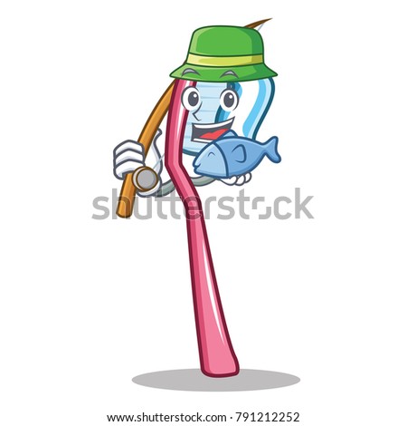 Fishing toothbrush mascot cartoon style